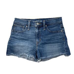 J. Crew Womens Cut-Off Denim Shorts Size 25 Blue Mid Rise Raw Hem Medium wash